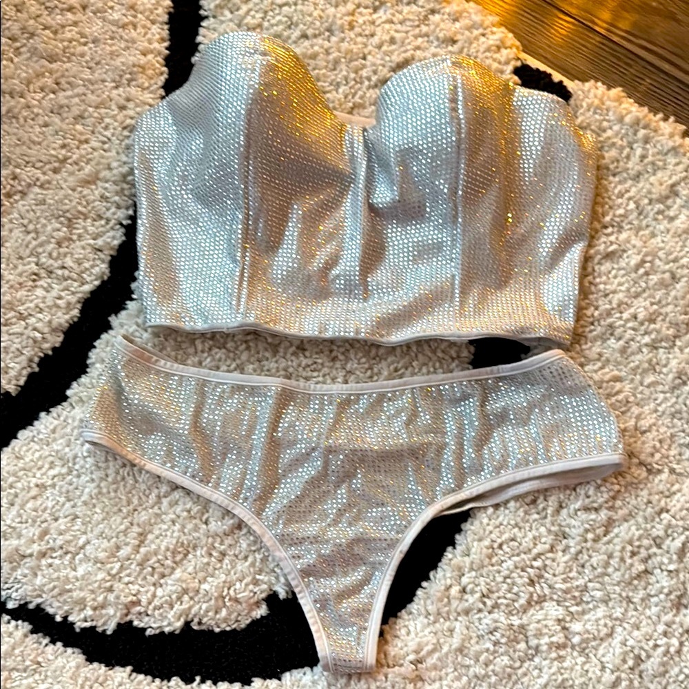 Silver Sparkle Bustier and Brief Set